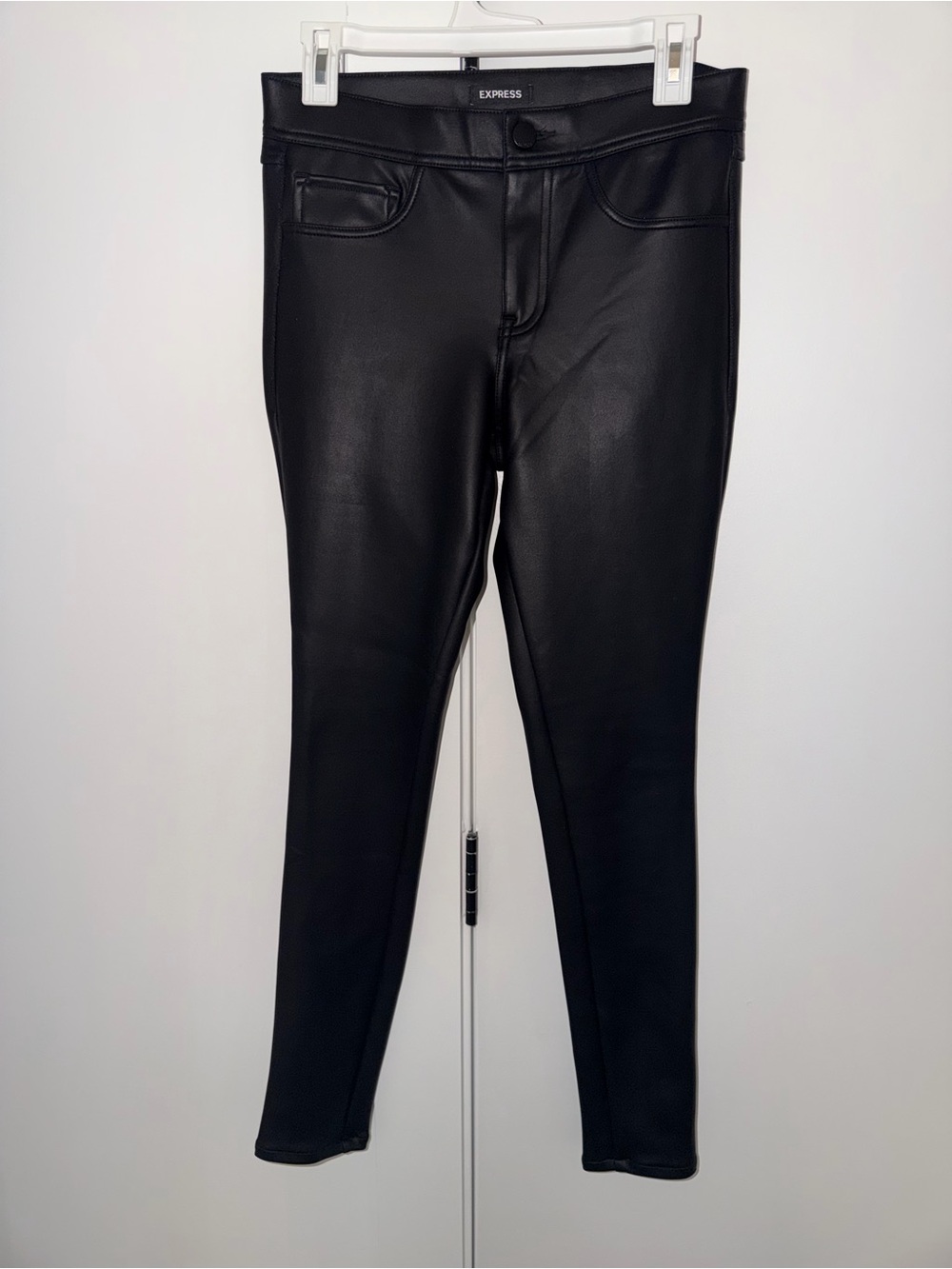 Express Black Faux Leather Leggings with Stitch Detail